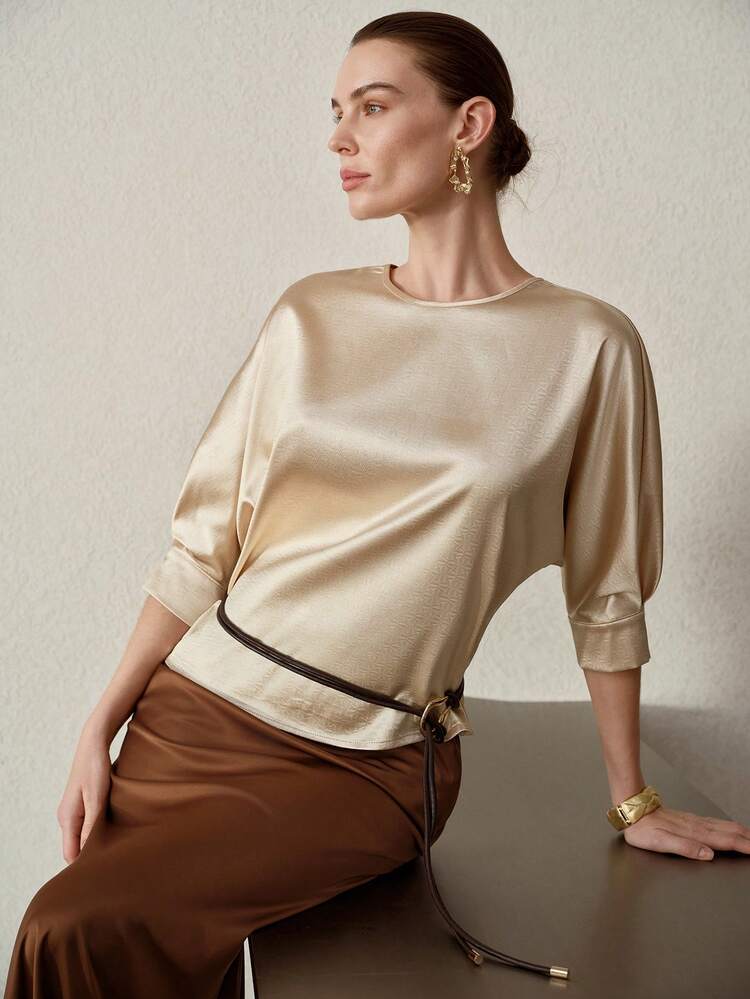 ROUND NECK BATWING SLEEVE TOP WITHOUT BELT