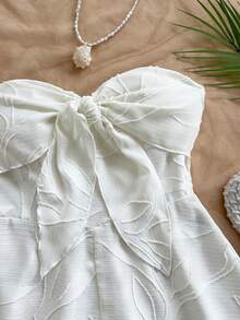 Soleia Mono de verano con estampado de silueta en acuarela azul, con detalle de nudo delantero y espalda descubierta, corte holgado, adecuado para fiestas, citas, San Valentín y para usar en capas - Blanco - Ver 4