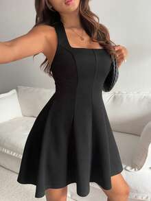 DAZY Abito a fascia nero, senza schienale, con lacci, aderente, da indossare come sottoveste, casual, dolce, adatto per festival musicali, feste, matrimoni, cocktail, occasioni formali ed eleganti, mini abito da donna per primavera ed estate - nero - Visualizzare 6