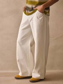 Pantalones vaqueros anchos y holgados con bolsillos traseros y bordado de marca "MUSERO", esenciales de primavera y verano - Blanco - Ver 3