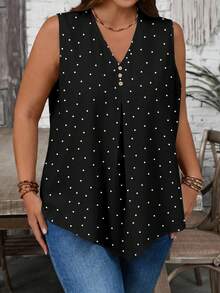 EMERY ROSE Plus Size V-Neck Sleeveless Shirt, Suitable For Summer - Multicolor - View 8