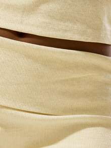 MUSERA ESSENTIALS Rib Fold Over Waist Mini Shorts Basic Spring Summer Vacation Holiday  Pants - Pale Yellow - View 6