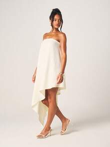 MISSGUIDED Women's Strapless Asymmetrical Draped Mini Dress With Side Ruffle Detail Elegant Cocktail Party Summer Wedding Guest Outfit - Yellow - View 4