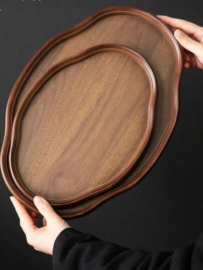1 Set Of Walnut Oval Trays For Storing Food, Snacks, Beverages, Sushi, Steak, Pizza, Desserts, Cakes, Bread, Breakfast Trays, Coffee Trays, Tea Trays, Cooked Food Platters, And Hospitality Plates