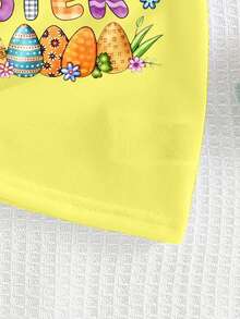 SHEIN Maglietta basic a maniche corte con stampa grafica di conigli, pois, fiori, cuori, uova e plaid, in stile casual e creativo, adatta per bambine, in atmosfera pasquale, comoda e alla moda per la primavera e l'estate - Giallo - Visualizzare 6