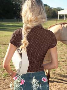 Sydney Algeri 圆点印花翻领修身短袖女式衬衫 - 棕色 - 查看 3