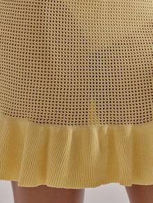 MUSERA Deep V Skinny Strap Frill Hem Fitted Square Knit Crochet Dress Cute Beach Coverup Summer Spring Holiday Going Out Swim Sexy Crochet Knit - Yellow - View 6