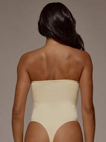 MUSERA ESSENTIALS Bandeau Fitted High Leg Soft Touch Thong Bodysuit Spring Summer Holiday Everyday Cute Daily Basics Essential - Yellow - View 2