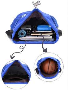 Large Capacity Drawstring Sports Backpack, Fashionable Gym Bag With Inner Pocket, Waterproof Nylon Oxford Fabric, Bottom Shoe Compartment, Side Mesh Pocket, Wide Drawstring Design, Suitable  Ideal For Football, Basketball, Travel, Yoga, Swimming - Multicolor - View 4