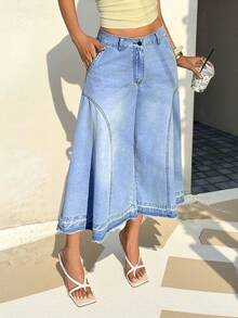 Sunnyshic Jeans de mezclilla azul claro lavado con bolsillos deshilachados, de estilo casual para el verano - Azul - Ver 1