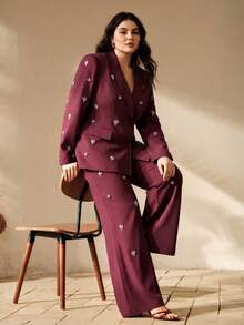 Anewsta Plus Size Women's Elegant, Formal, Chic, Luxury Embellished Slim-Fit Dress Pants - Red - View 1