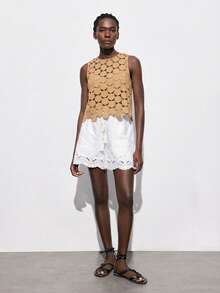 Maija 水溶性刺绣舒适透气圆点背心，适合度假、圣帕特里克节、复活节、夏季、复活节派对、海滩度假、夏季外出、毕业典礼等场合，休闲穿着。 - 卡其色 - 查看 11