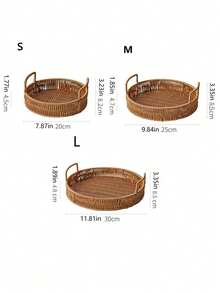 1/3 Sets Of Imitation Rattan Woven Trays, Picnic Fruit Zero Food Basket, Double Ear Rattan Woven Basket, Wooden Handle Decorated Willow Tray, Convenient For Holding Cookies, Snacks, Fruits, Home Decoration, Party Decoration, Storage Rack Basket - Multicolor - View 7