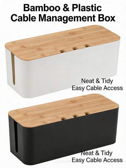 1pc Large Wooden Grain Cable Management Box - Wooden Grain Cable Organizer Box With Cover, Cable Tidy Box With Charger Organizer And Winder, Desktop Cable Management, Covered Power And Charging Cable Storage Box - Organize Cables, Cords And Various Wires - Space-Saving Desktop Socket Management, Suitable For Kitchen, Living Room, Bedroom, Office And Dining Room