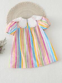 Cozy Pixies 女婴碎花印花撞色荷叶边领无袖束腰连衣裙 - 粉色 - 查看 2