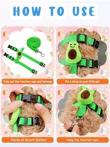 1SET/2 Packs/3 Packs Adjustable Rabbit Harness And Leash Set, Fruit Shaped Designs Like Strawberry And Carrot, Cute Vest Harness Leash For Rabbit, Ferret, Small Pets Training, Walking, Leisure - Multicolor - View 5