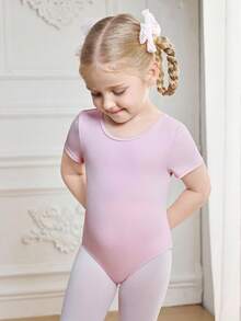 3pcs/Set Girls Pink Elastic Knit Skin-Friendly Bodysuit, Girls Pink Tulle Skirt, Girls White Skin-Friendly Elastic Tights, Soft Fabric Suitable For Ballet, Gymnastics, Daily Wear, Outings, Parties And Other Occasions - Pink - View 4