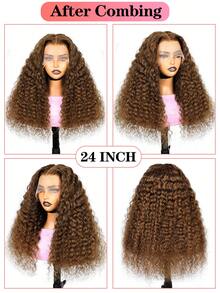 Chocolate Brown Color #4 Deep Wave Lace Front Wig Human Hair 13X4 Transparent Curly Human Hair Wigs Lace Front 180% Density Brazilian Virgin Wigs Pre Plucked With Baby Hair - S4 - View 8