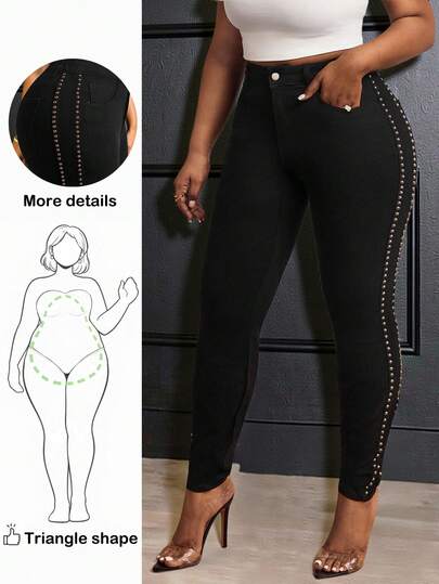 Truni Jeans pitillo de talle alto con bolsillos y diseño con tachuelas para mujer de talla grande