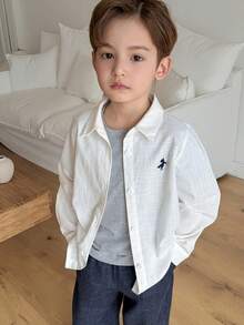 DAZY Kleine Jungen Hemd mit bestickter Knopfleiste, Langarm, Lässig - Weiss - Übersicht 1