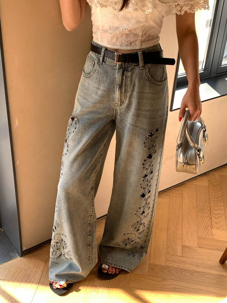 Women's Hollow Out Loose Casual Jeans