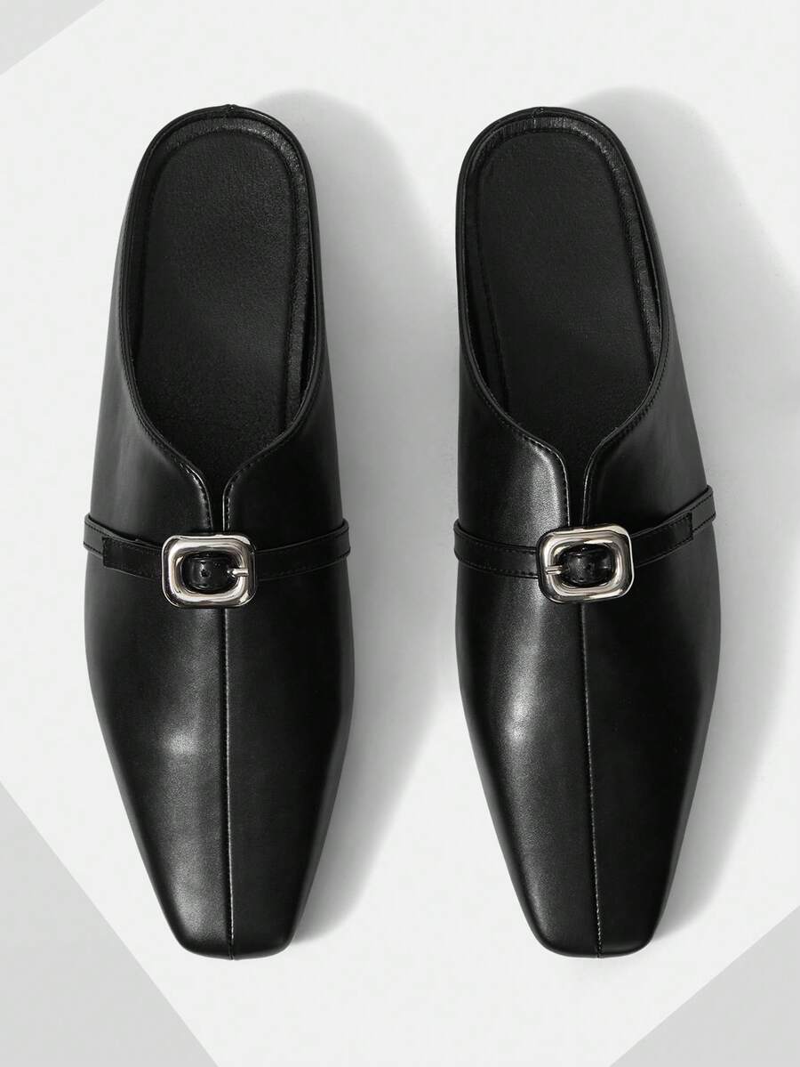 Mnmlis 女士时尚百搭通勤搭扣平底鞋，圣诞节必备 - 紺色 - 查看 1