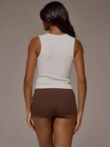 MUSERA V Plunge Neckline Ribbed Sleeveless Fitted Crop Top Spring Summer Holiday Everyday Cute Daily Basics Essential - White - View 3