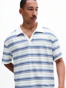 SUMWON 男士休闲修身条纹V领短袖Polo衫，夏季时尚上衣 - 彩色 - 查看 4