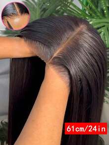 这是一款可直接佩戴的自然黑色长假发，带有13x4高清蕾丝前额部分。它采用200%密度的巴西原生预剪蕾丝前额发丝、直发和混合发丝，适合女性日常佩戴。 - 自然色&黑色系 - 查看 9