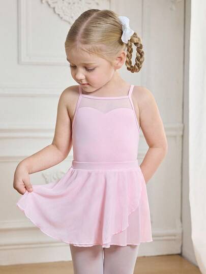 Áo liền quần thể thao ôm sát cho bé gái, chất liệu vải lưới co giãn cao màu hồng, kiểu dáng ngọt ngào và dễ thương, thích hợp cho các buổi tập ba lê, thể dục dụng cụ và các bài tập khác hàng ngày.