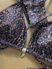 Swim Mod Women's Random Print Necklace Metal Jewelry Bikini Set, Spring/Summer - Multicolor - View 6