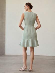 MOTF PREMIUM VÅR/SOMMAR ÄRMLÖS MIDJA ELEGANT FISKSVANSFÅLL MED METALLSPÄNNE OCH ACCENT, GRACEFUL OCH SOFISTERIKERAD, BLÅGRÅ - Ljusgrön - Visa 3