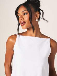 MISSGUIDED Women's Double Layer Strappy Back Cami Tank Top Sleeveless Summer Casual White Layering Basic Wardrobe Essential Lightweight - White - View 4