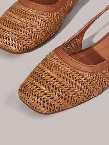 Styleloop 女士假日风网布交叉绑带平底鞋，适合假日穿着，波西米亚风，美式复古风，西部风，音乐节穿着，派对穿着，平底女鞋 - 焦糖棕 - 查看 4