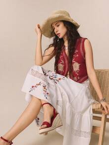 Styleloop Giày sandal đế xuồng buộc dây màu trơn đa năng dành cho nữ, thích hợp đi làm, đi nghỉ mát và du lịch. - Màu đỏ - Xem 3