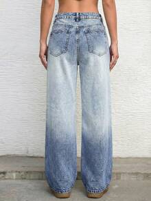 SHEIN ICON Quần jeans ống đứng dáng thường ngày cho nữ, kiểu dáng wash. - Rửa nhẹ - Xem 2