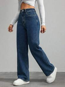 Women's High Waist Pocketed Wide Leg Loose Casual Versatile Denim Pants - Dusty Blue - View 5
