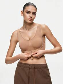 SHAPORA 女士无缝前扣塑形吊带背心，提拉提臀，高弹力，柔软舒适，日常穿着无束缚感 - 杏色 - 查看 1