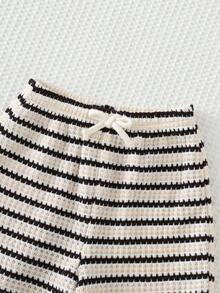 Cozy Pixies Baby Girl Black & White Striped Sleeveless Vest And Elastic Waist Shorts 2 Pieces Set - Black and White - View 4