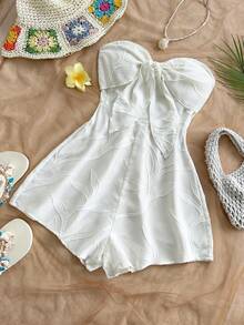 Soleia Mono de verano con estampado de silueta en acuarela azul, con detalle de nudo delantero y espalda descubierta, corte holgado, adecuado para fiestas, citas, San Valentín y para usar en capas - Blanco - Ver 3