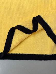 SHEIN 春夏新款翻领纽扣短袖撞色滚边提花修身休闲女式套头毛衣 - 彩色 - 查看 6