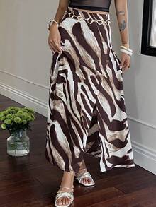 Livesso 女士休闲百搭日常穿搭开衩裙 - 咖啡棕 - 查看 5