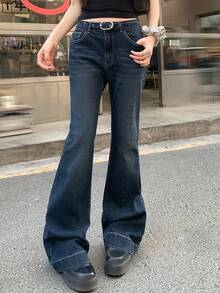 DAZY Women's Pocket Button Casual Versatile Daily Wear Flare Leg Jeans - Blue - View 4