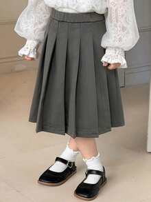 DAZY Young Girls Solid Color Pleated Skirt, Fall Clothes - Grey - View 3