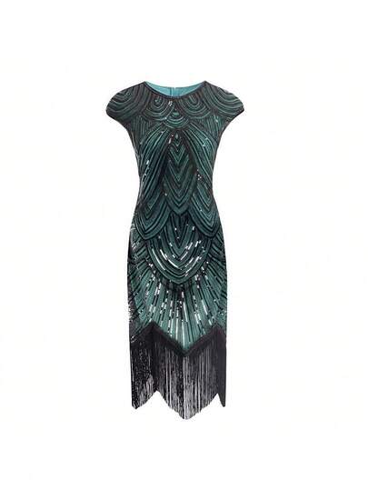 1 Peça Vestido Retrô com Franjas dos Anos 1920 Pulcykp, Vestido de Festa Slim Fit Sexy com Lantejoulas e Contas para Banquete, Festa, Palco e Balada