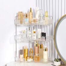 Single Corner Bathroom Counter Top Storage Box, Suitable For 90 ° Angle, Can Be Used As Bedroom Dresser Tray, Cosmetics Storage Rack, Bathroom Counter Top Storage Box, Kitchen Condiment Rack And Perfume Bottle Tray, Suitable For Holiday Beach, Bathroom, Bedroom And Other Places, Large Capacity. - Clear - View 13