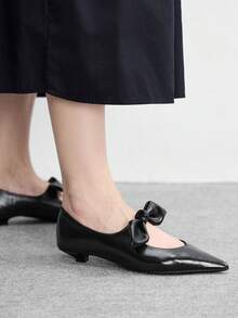 CUCCOO BIZCHIC Ballet Lace-Up Straps Pointed Kitten Heel Stiletto High Heels Shoes Leather Shoes - Black - View 3