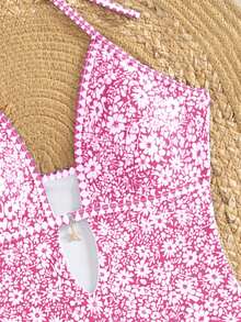 Swim Mod Bộ đồ bơi liền thân gợi cảm, cắt cao, họa tiết xanh trắng, dây mảnh, lưng khoét sâu, dành cho nữ, mùa hè 2026, kiểu dáng mới, thích hợp cho kỳ nghỉ biển. - Hồng - Xem 4