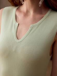 MOTF PREMIUM SPRING & SUMMER FASHION NOTCHED NECK FITTED FISHTAIL HEM SLEEVELESS SWEATER DRESS - Green - View 2