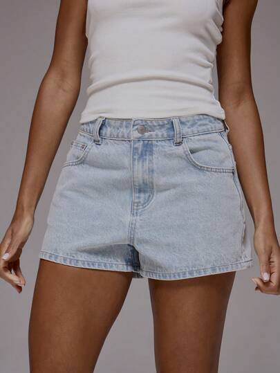 MUSERA Mid Waist Classic Denim Shorts Basics Autumn  Fall Cute Streetwear Going Out Casual Core Denim Spring Summer